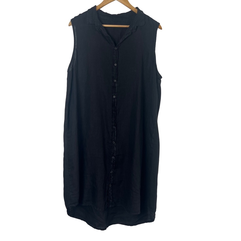 CP Shades Black 100% Linen Sleeveless Button Front High-Low Shirt Dress Large